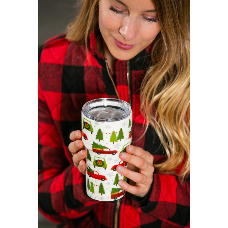 Double Wall Ceramic Companion Cup with Tritan Lid, 13 OZ, Farmhouse Christmas,3ltc997201