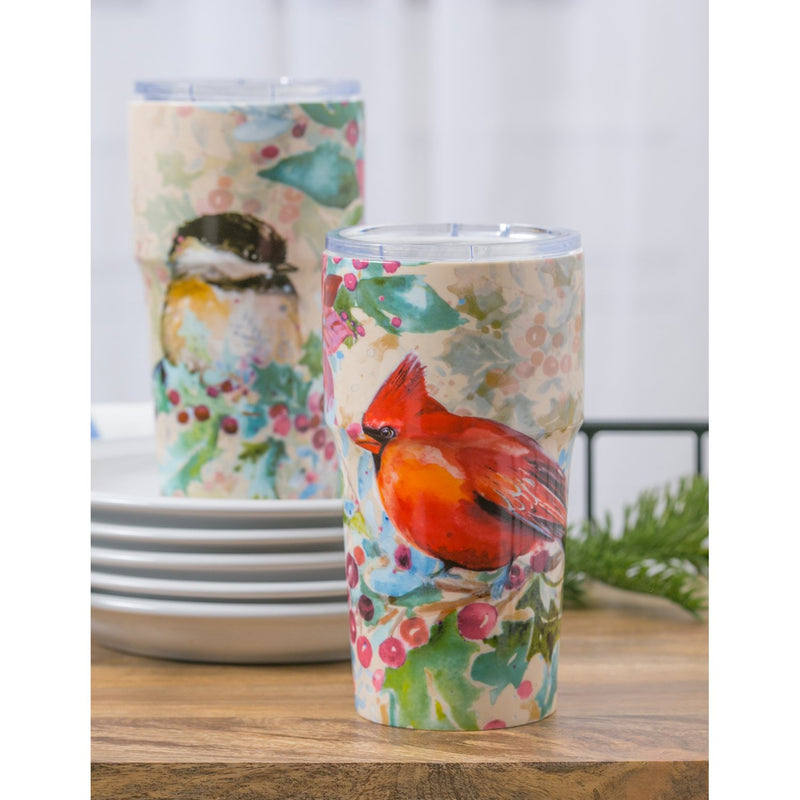 Double Wall Ceramic Companion Cup with Tritan Lid, 13 OZ, Cardinal and Chickadee, 2 Asst,3ltc997202