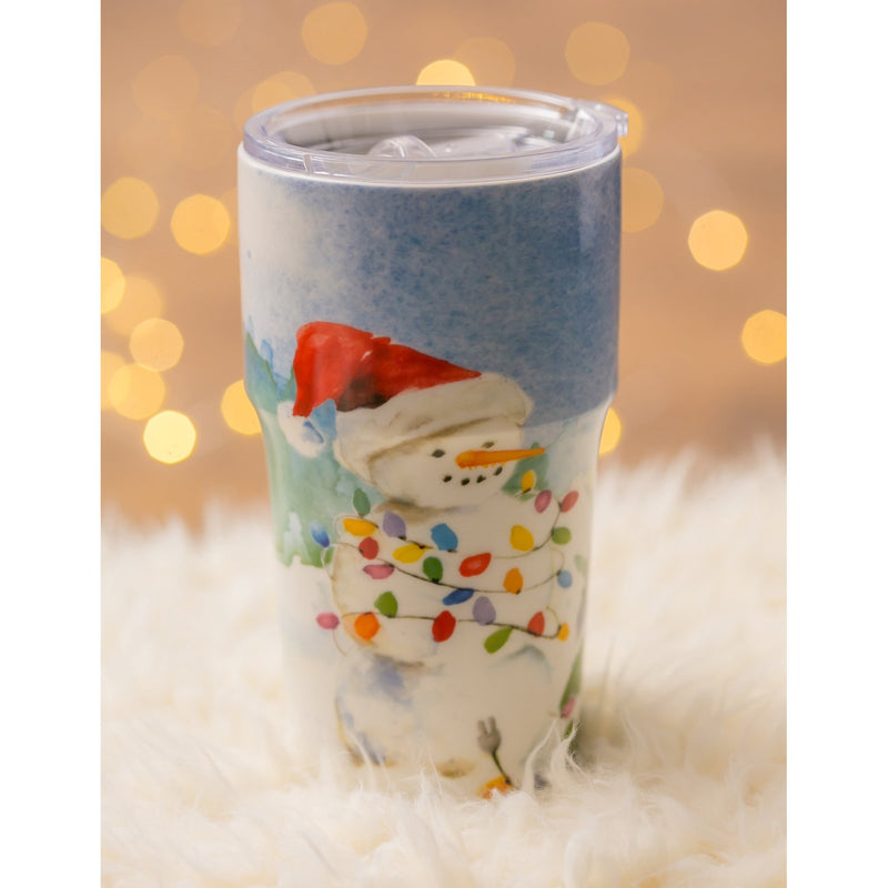 Double Wall Ceramic Companion Cup with Tritan Lid, 13 OZ, Happy Snowman,3ltc997203