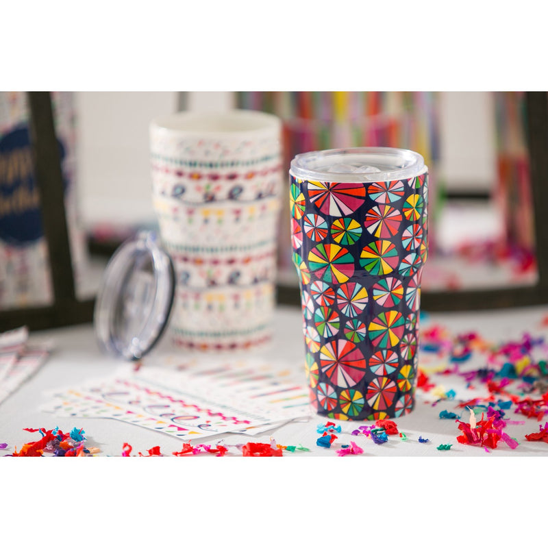 Double Wall Ceramic Companion Cup with Tritan Lid, 13 OZ, Birthday Confetti,3ltc997369a