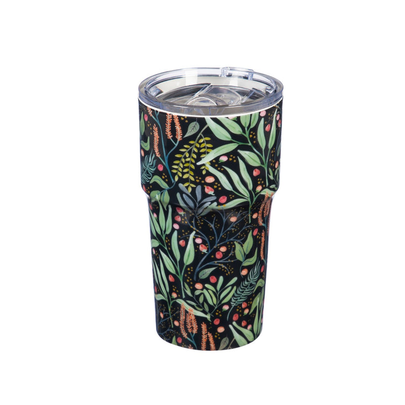 Double Wall Ceramic Companion Cup with with Tritan Lid, 13 OZ, Floral Cadence,3ltc997479