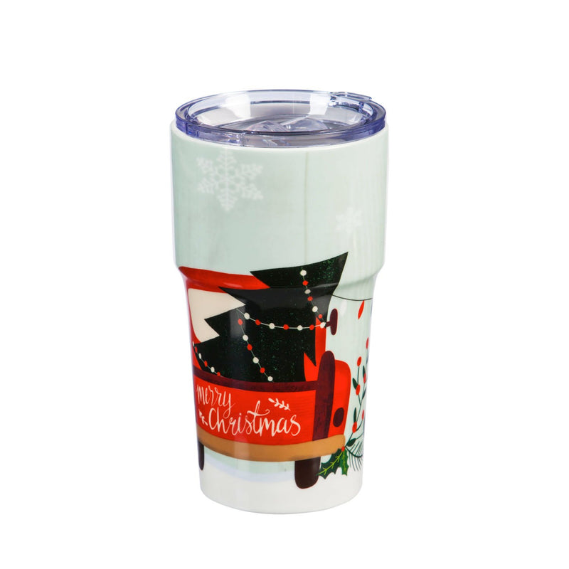 Double Wall Ceramic Companion Cup with Tritan Lid, 13 OZ, Cozy Christmas Trip,3ltc997740c