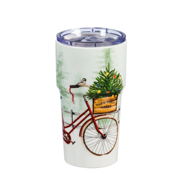 Double Wall Ceramic Companion Cup with Tritan Lid, 13 OZ, Winter Bike,3ltc997747