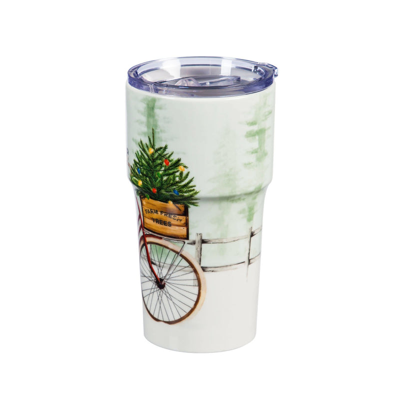 Double Wall Ceramic Companion Cup with Tritan Lid, 13 OZ, Winter Bike,3ltc997747