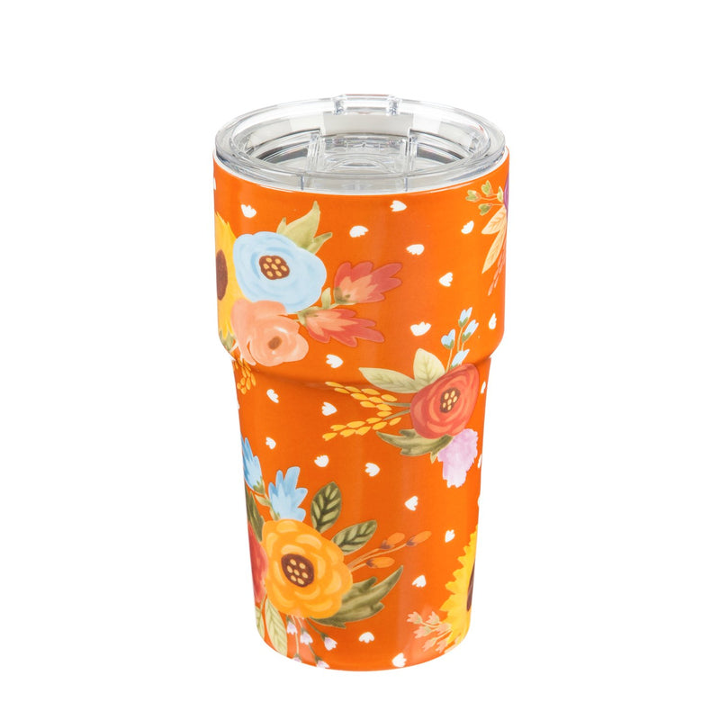 Double Wall Ceramic Companion Cup with Tritan Lid, 13 OZ, Sunflower Garden,3ltc997831a