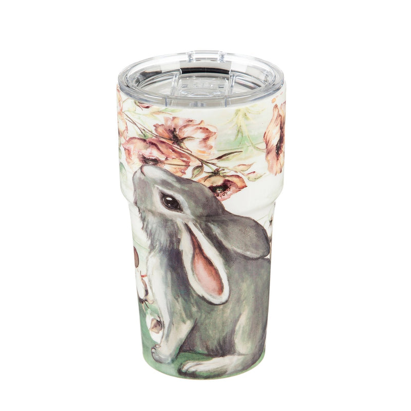 Double Wall Ceramic Companion Cup with Tritan Lid, 13 OZ, Farmhouse Bunny,3ltc997837