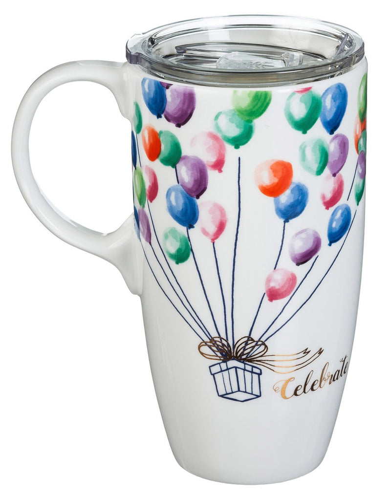 Ceramic Latte Travel Cup w/ Tritan Lid and metallic accents, 17oz, Celebrate,3ltmb6879