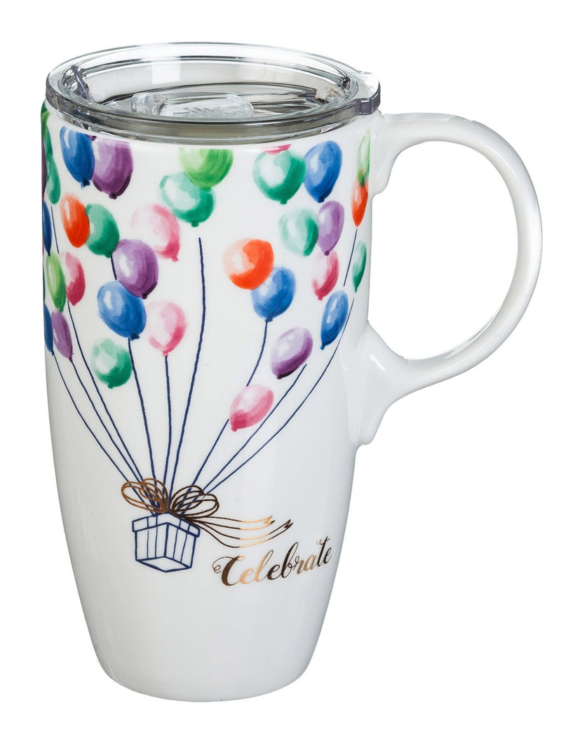 Ceramic Latte Travel Cup w/ Tritan Lid and metallic accents, 17oz, Celebrate,3ltmb6879