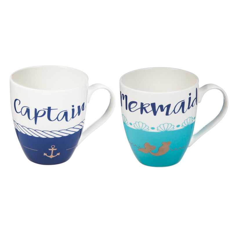 Evergreen Ceramic Cup O' Java, 18 OZ, Captain & Mermaid Giftset of 2, 5.75'' x 4'' x 5'' inches