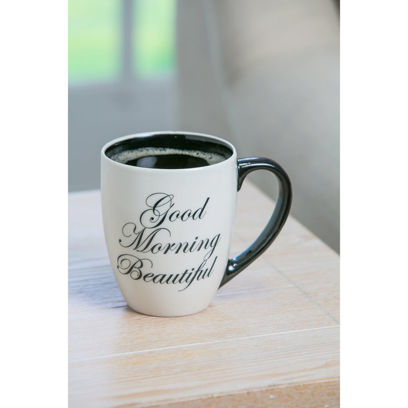 Elegant Black Ink Coffee Cup, Good Morning Beautiful,3mct5211a