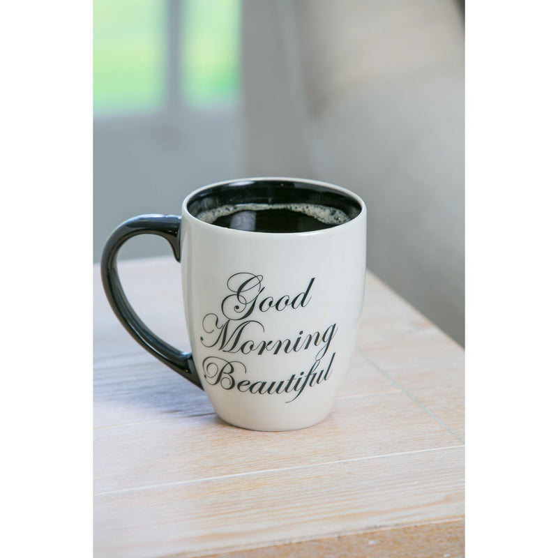 Elegant Black Ink Coffee Cup, Good Morning Beautiful,3mct5211a