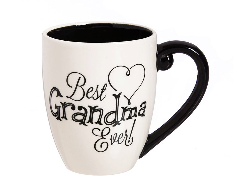 Cypress Home Beautiful Grandma Black Ink Ceramic Cup O' Joe with Matching Box - 6 x 5 x 4 Inches Indoor/Outdoor home goods For Kitchens, Parties and Homes