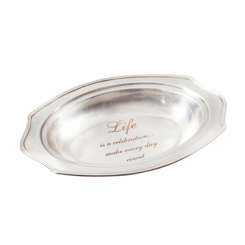Evergreen Metal Platter with Engraved Quote and Tong Gift Set, 11'' x 7.5'' x 1.25'' inches