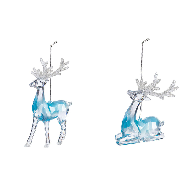 Plastic Deer Ornament: Standing/Lying, 2 Assorted, 3.4'' x 2.4'' x 4.8'' inches