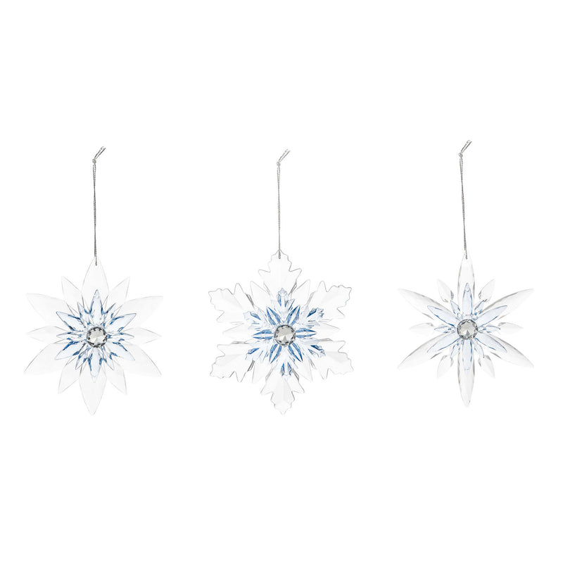 Acrylic Snowflake with Gem Ornament, 3 Asst,3orn018