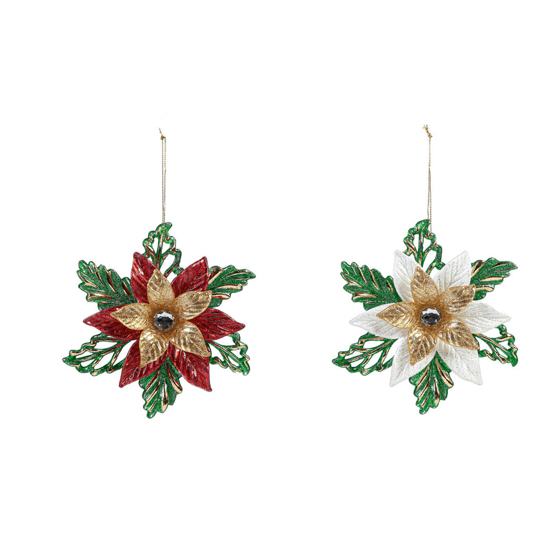 Poinsettia Ornament, 2 Asst: Red/White,3orn022