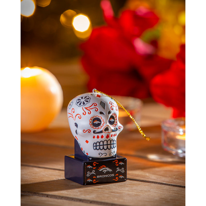 Denver Broncos, Sugar Skull Orn,3ot3809sk