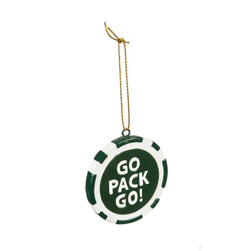 Team Sports America NFL Green Bay Packers Unique Game Chip Christmas Ornament - 2.5" Long x 2.5" Wide x 0.25" High