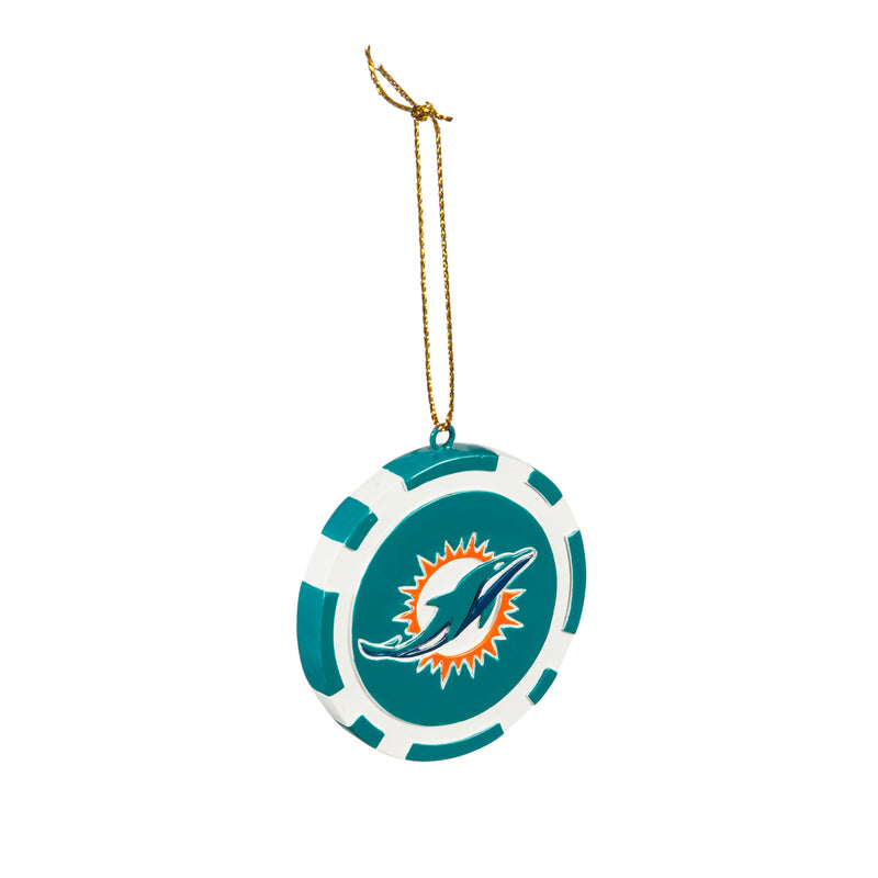 Evergreen Enterprises Game Chip Ornament, Miami Dolphins, 2.5'' x 2.5 '' x 0.25'' inches