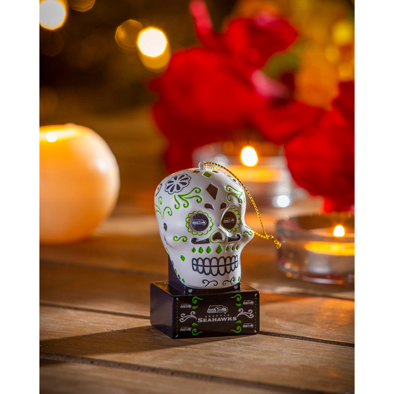 Seattle Seahawks, Sugar Skull Orn,3ot3827sk