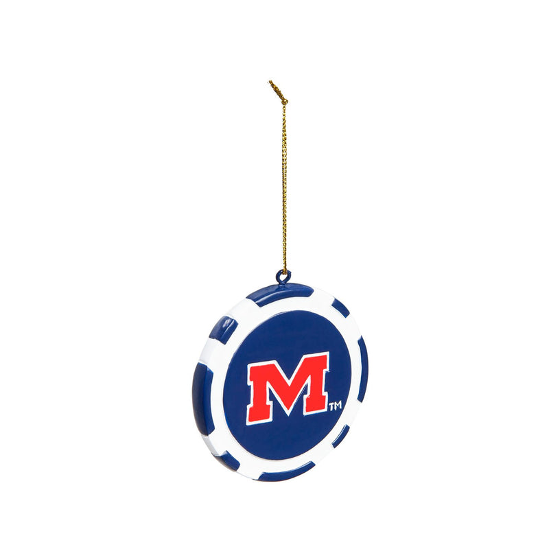 Team Sports America NCAA University of Mississippi Unique Game Chip Christmas Ornament - 2.5" Long x 2.5" Wide x 0.25" High