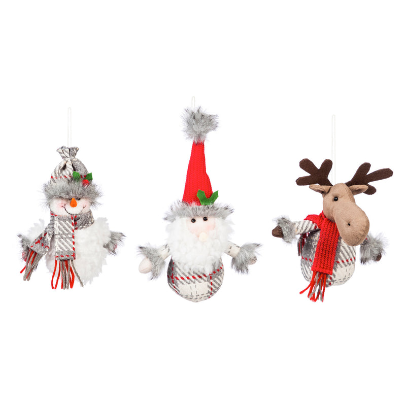 Fabric Ornament, Santa/Snowman/Moose, 3 Assorted,3otf125