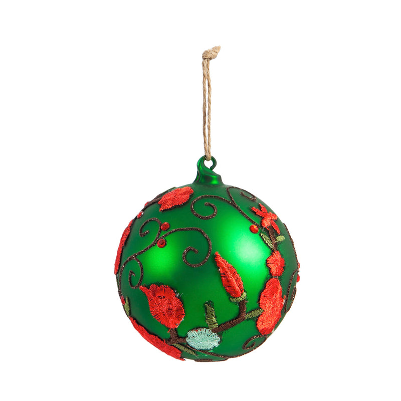 Glass Floral Ball Ornament,3otg355