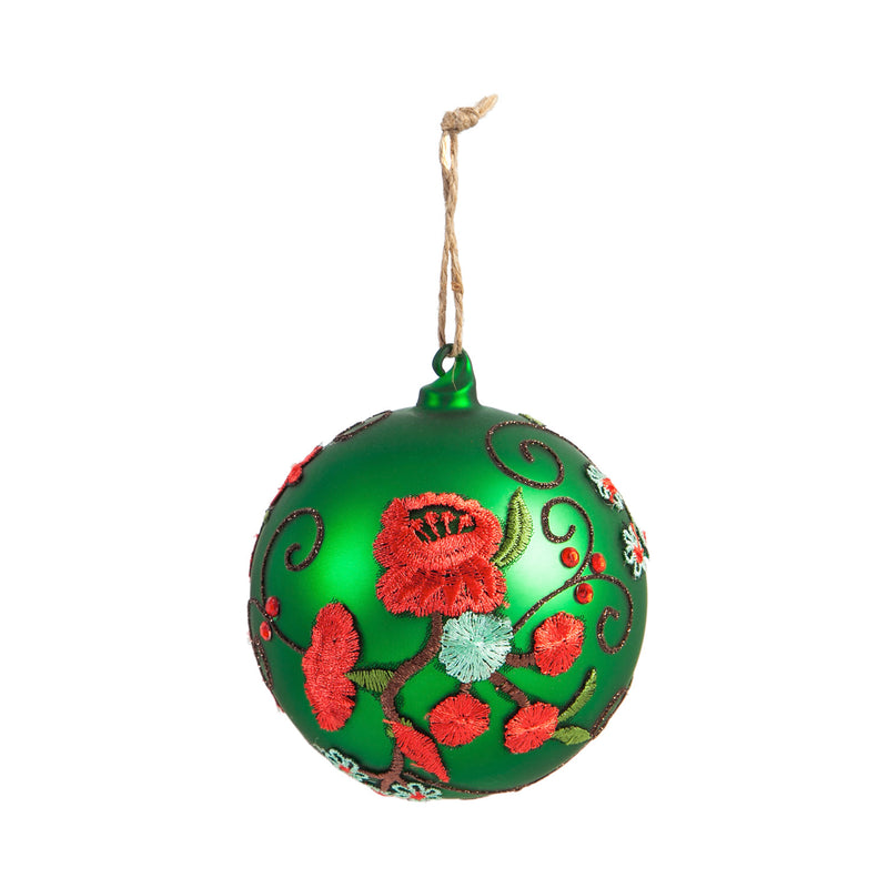 Glass Floral Ball Ornament
