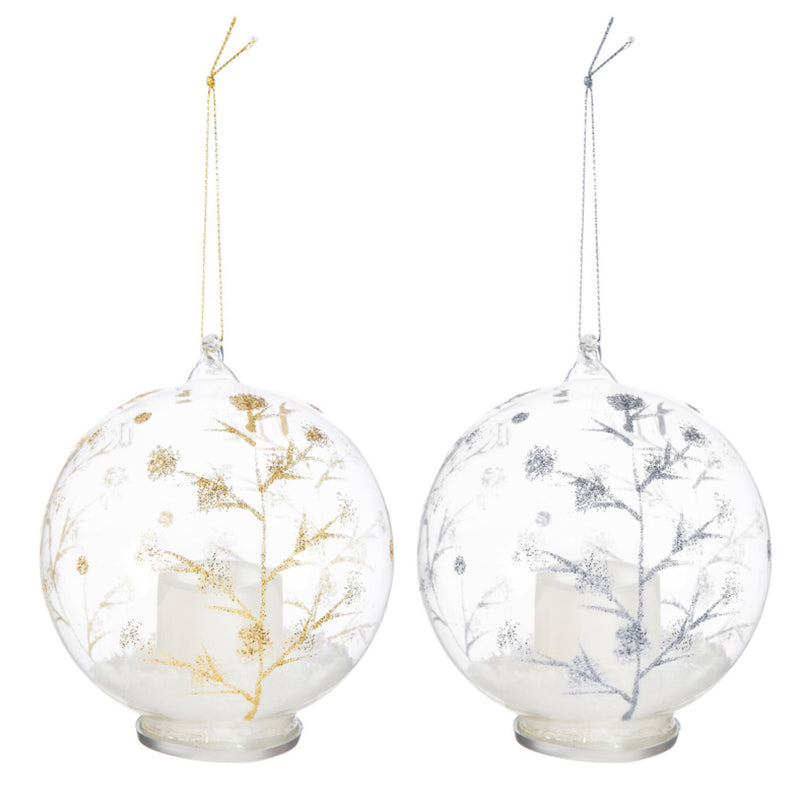Evergreen Winter Tree Glass LED Tealight Ornament, 2 Assorted, 4'' x 4'' x 4'' inches
