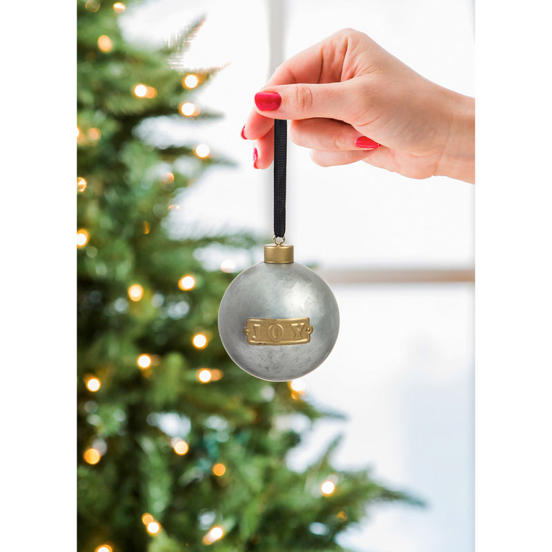 Metal Silver Ball Ornament, 3 Assorted: Noel, Hope, Joy