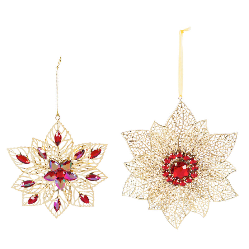 Floral Metal Ornament with Gems, 2 Assorted