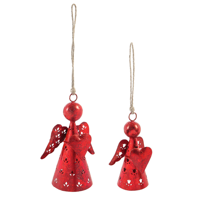 Red Metal Angel Ornament, Set of 2,3otm197