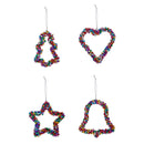 Festive Metal Shaped Ornament with Bells, Bell/Star/Heart/Tree, 4 Asst,3otm246