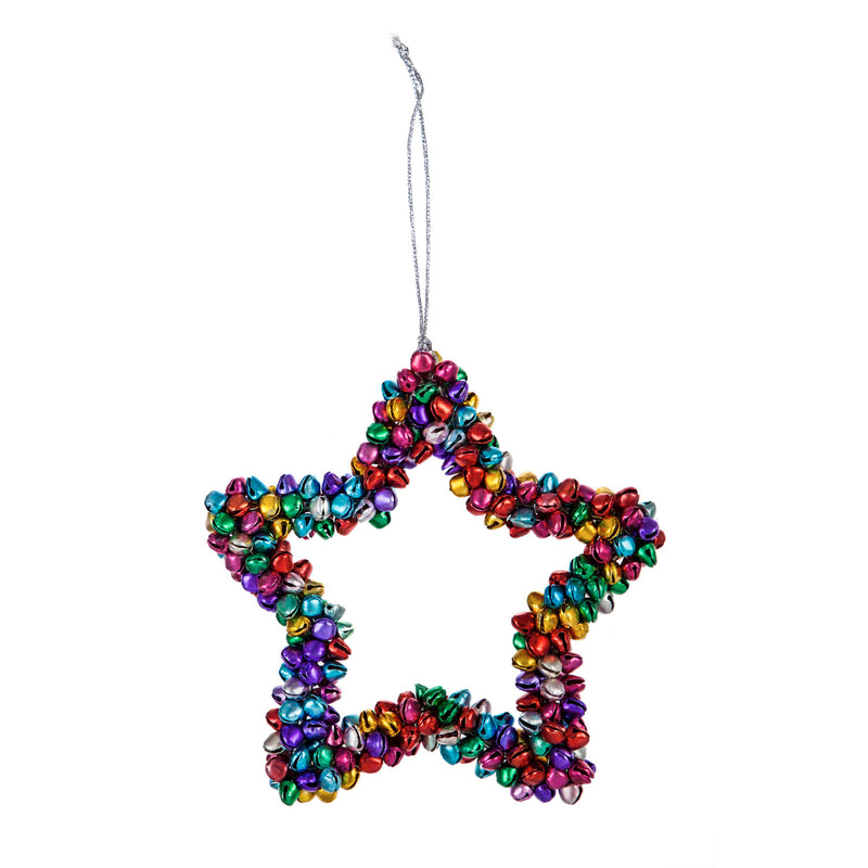Festive Metal Shaped Ornament with Bells, Bell/Star/Heart/Tree, 4 Asst