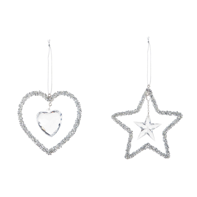 Acrylic and Wire Ornament, 2 Asst: Heart/Star
