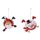Whimsical Metal Ornament, 2 Asst: Snowman/Santa,3otm283