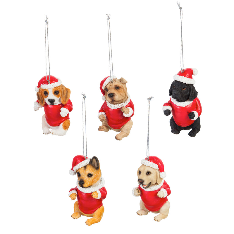 Polyresin Dog in Santa Suit Ornament, 5 Assorted, 3'' x 1.6'' x 3.5'' inches