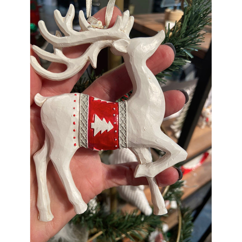 Resin Reindeer with Sweater Ornament, 2 Asst