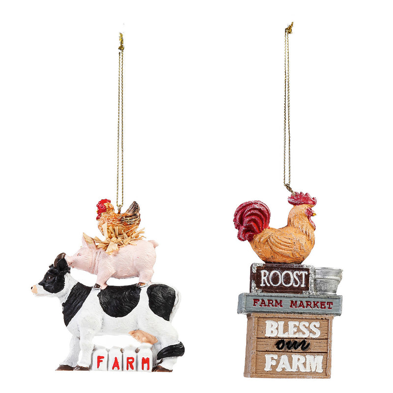 Polyresin Farm Ornament, 2 Asst: Farm/Bless Our Farm,3otr138