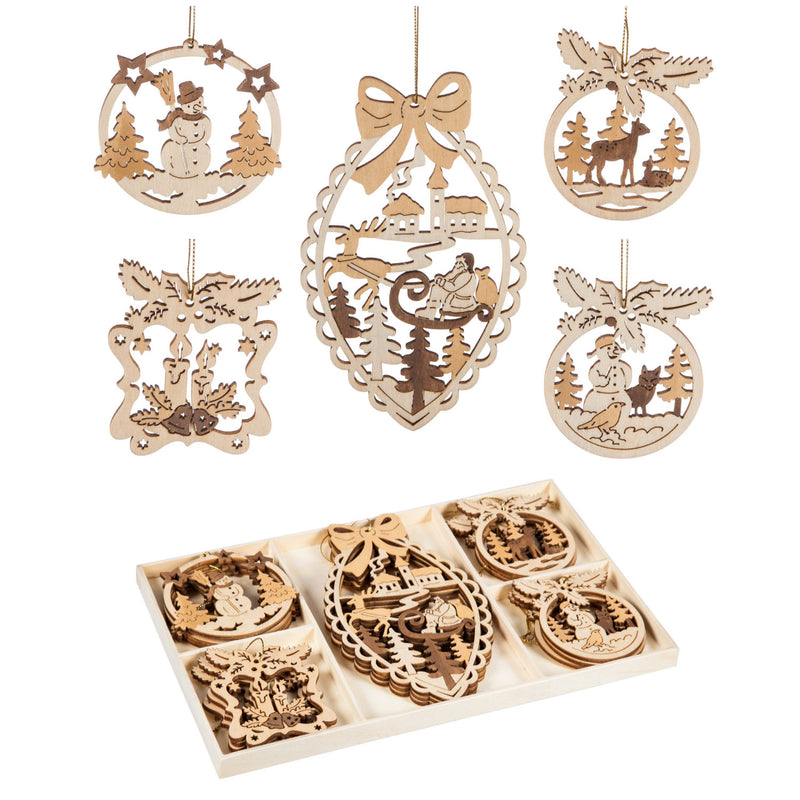 Wood Woodland Scene Ornament Box Set, Set of 15,3otw075