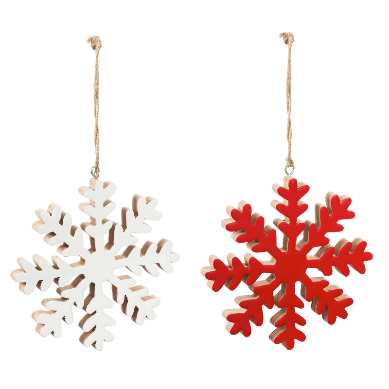 Wood Snowflake Ornament, 2 Assorted: Red, White, 6'' x 0.5'' x 6'' inches
