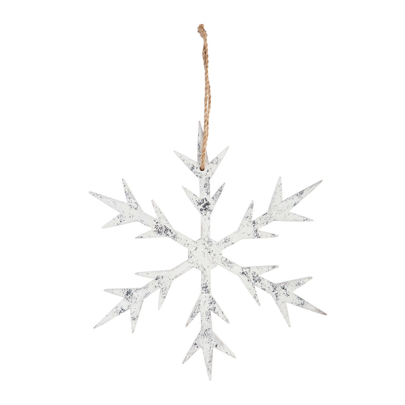 10" White Wooden Carved Snowflake Ornament, 3 Asst
