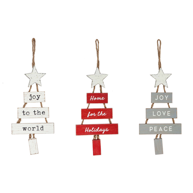 Wooden Tree with Sentiments Ornament, 3 Assorted, 4'' x 0.3'' x 8.4'' inches