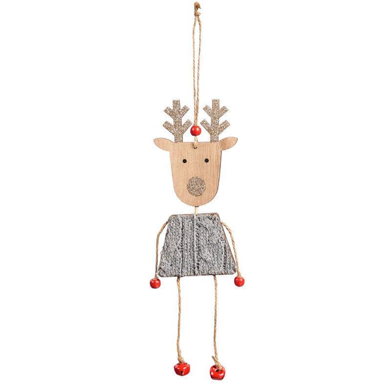 Wooden Reindeer Ornament with Dangling Legs and Fabric Sweater, 2 Asst,3otw177