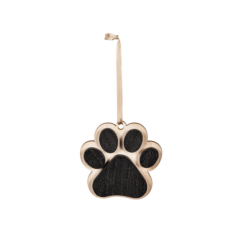 Wood Customizable Paw Print Ornament, 3.5"x0.25"x3.5"inches
