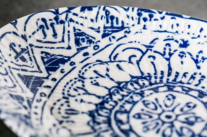 Cypress Home Inkwell Ceramic Debossed Oval Plate