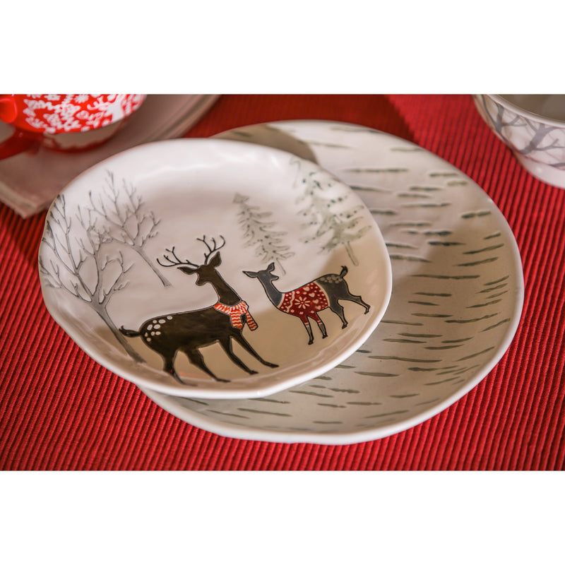 Stamped Ceramic, 8'' Salad Plate, White Woods,3psh7140