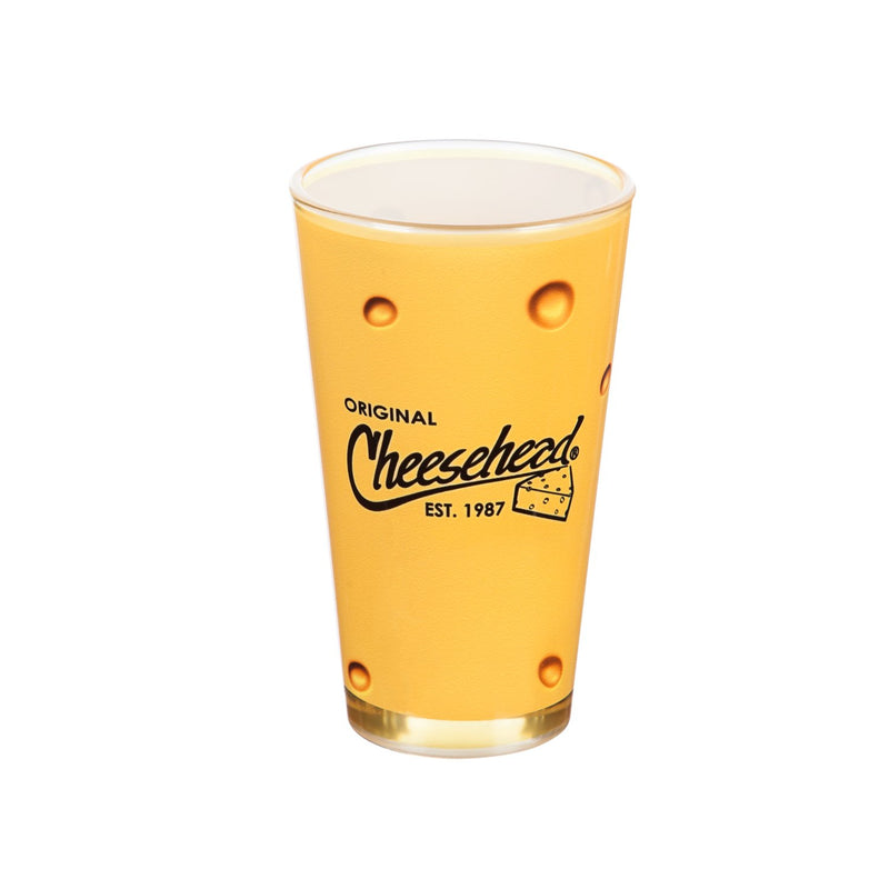 Evergreen Glass Pint, Cheesehead, 2.31'' x 5.94 '' x 3.5'' inches