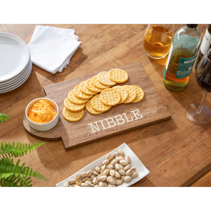 16" Wood Serving Board with 5 OZ Dipping Bowl, NIBBLE,3sbs003