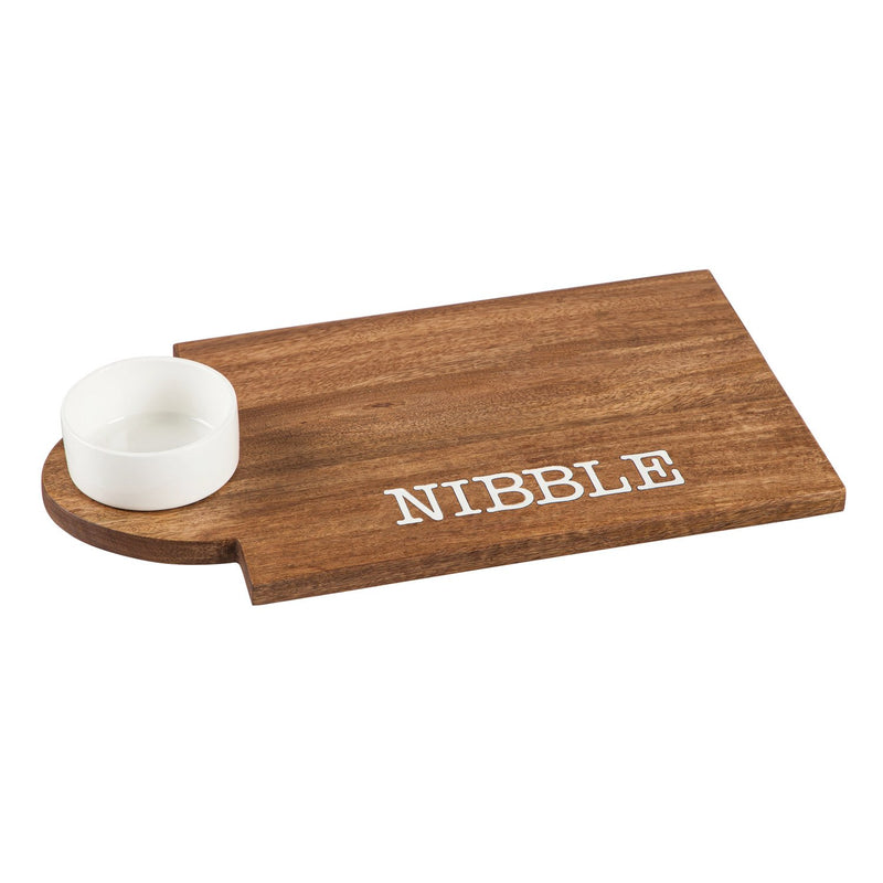 16" Wood Serving Board with 5 OZ Dipping Bowl, NIBBLE,3sbs003